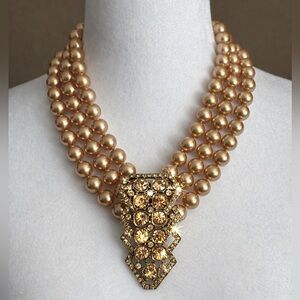 Heidi Daus Faux Pearl Necklace & Earrings Set • Swarovski Crystal Pendant